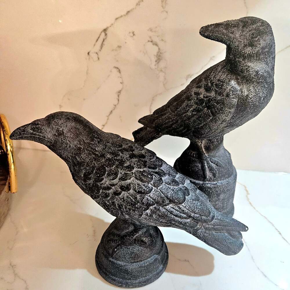 Smith & Hawken Ceramic Crow Raven Bird Garden Statues, Set of 2